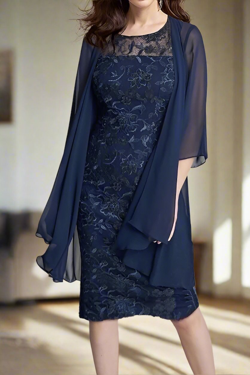 Chiffon Two Pieces Knee Length Sheath Mother of the Bride Dress Chiffon Two Pieces Knee Length Sheath Mother of the Bride Dress