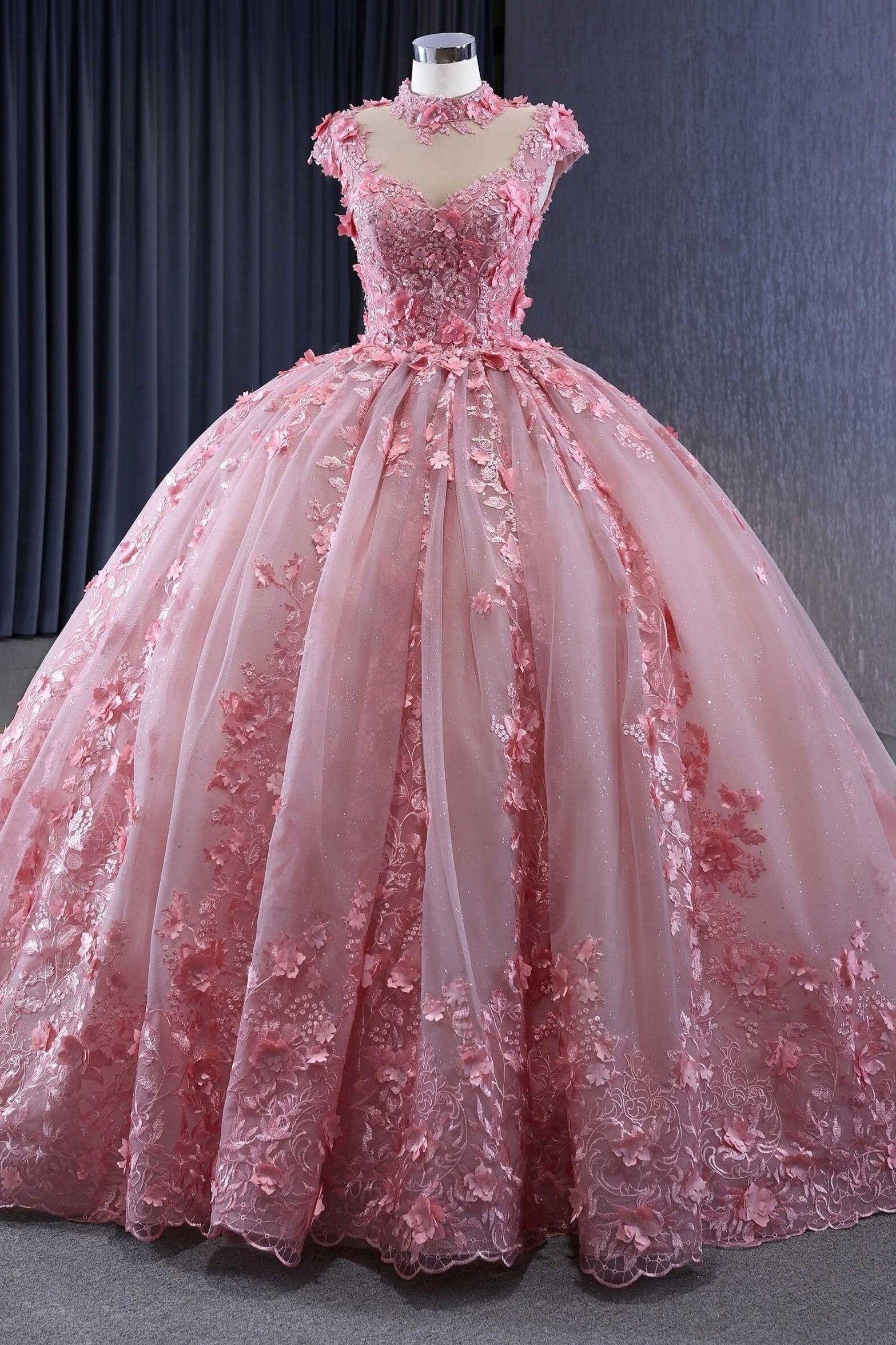 Classic Pink Cap Sleeves Quinceanera Dresses Sheer Neck Appliques Ball Gown Classic Pink Cap Sleeves Quinceanera Dresses Sheer Neck Appliques Ball Gown