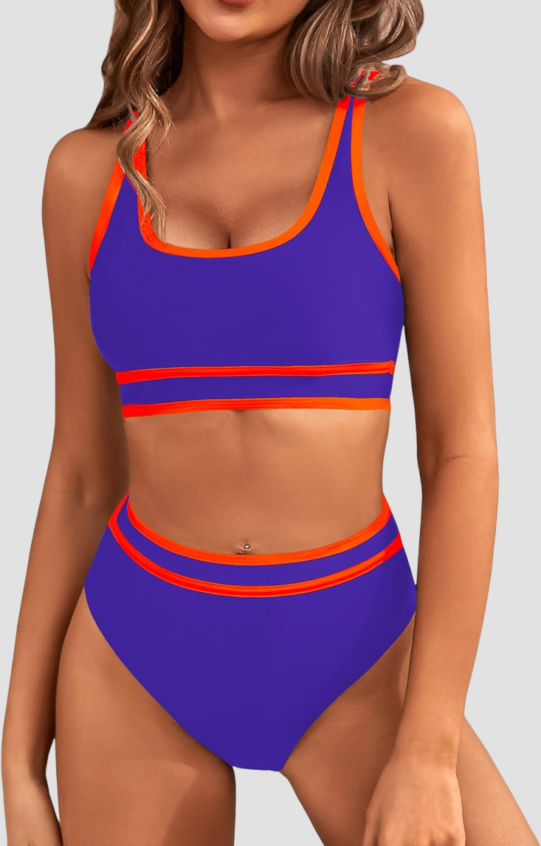 OmbreSwim - Women's High Waisted Bikini Sets Sporty Two Piece Swimsuits Color Block Cheeky High Cut Bathing Suits