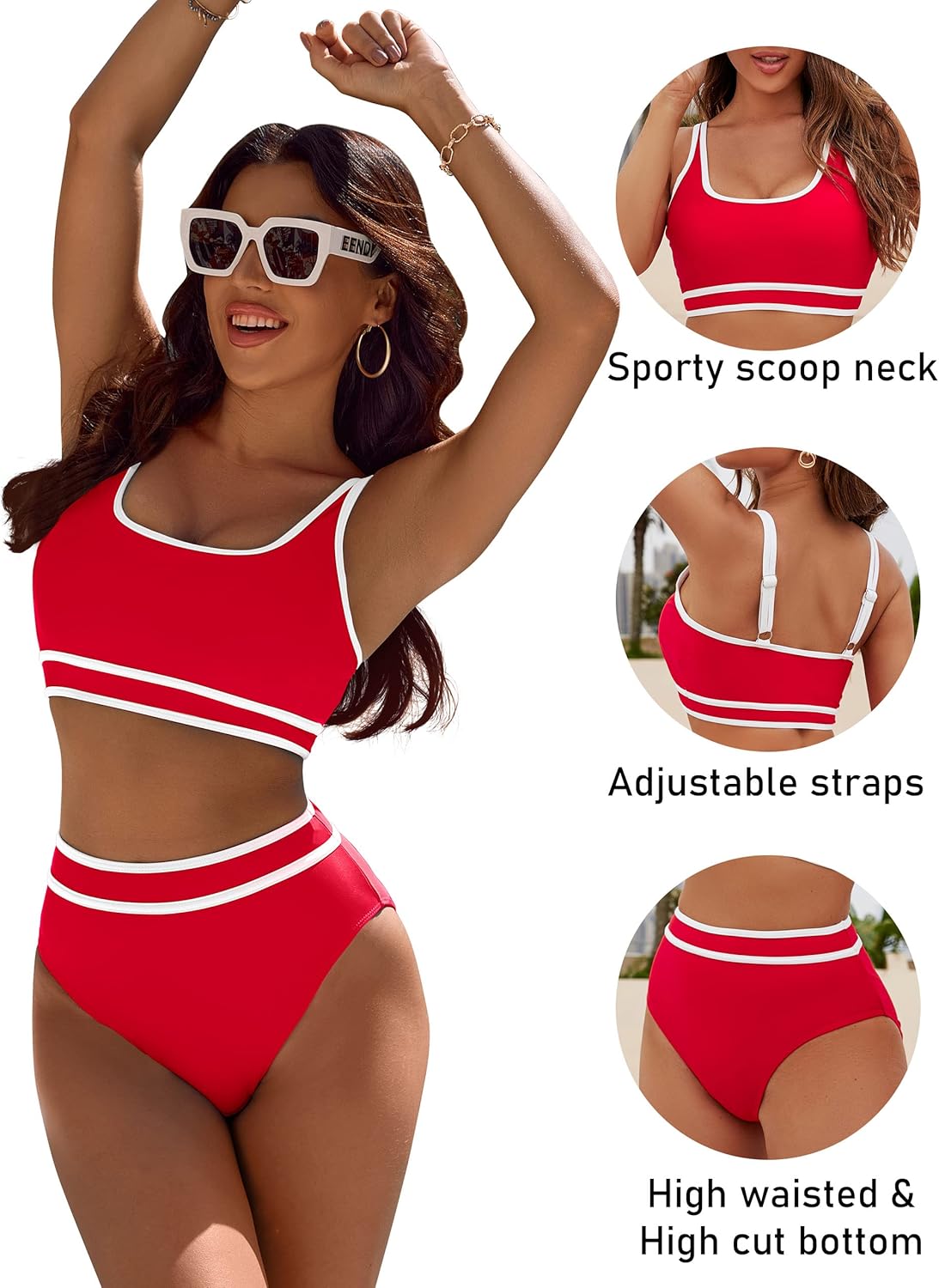 OmbreSwim - Women's High Waisted Bikini Sets Sporty Two Piece Swimsuits Color Block Cheeky High Cut Bathing Suits