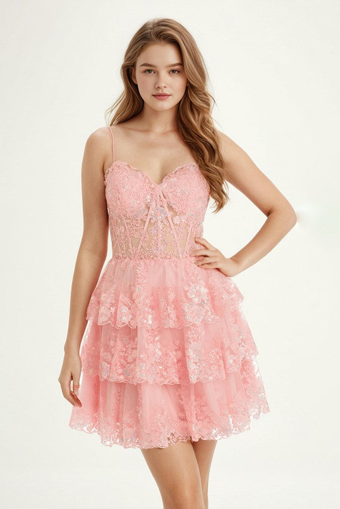 Coral See-through Sweetheart Layers Homecoming Dresses Coral See-through Sweetheart Layers Homecoming Dresses