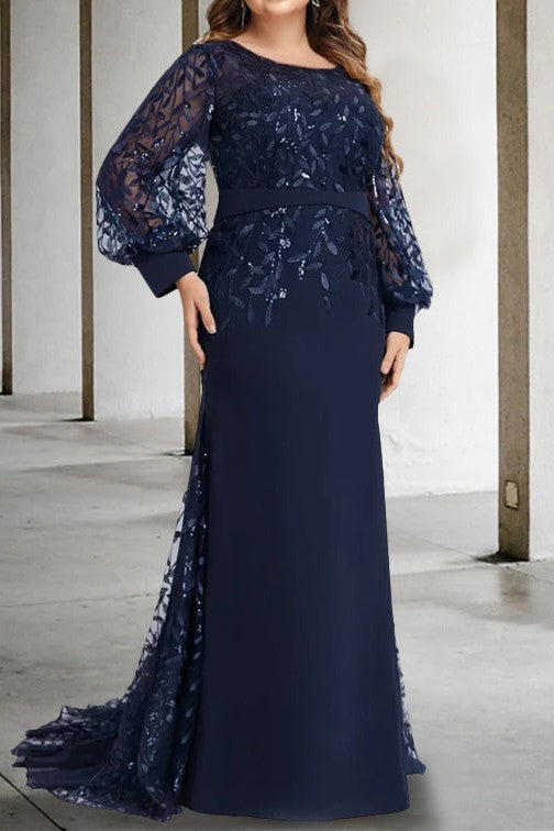 Dark Navy Mother of Bride Dresses Mermaid Off the Shoulder Bell Sleeves Mother of the Bride Dress
