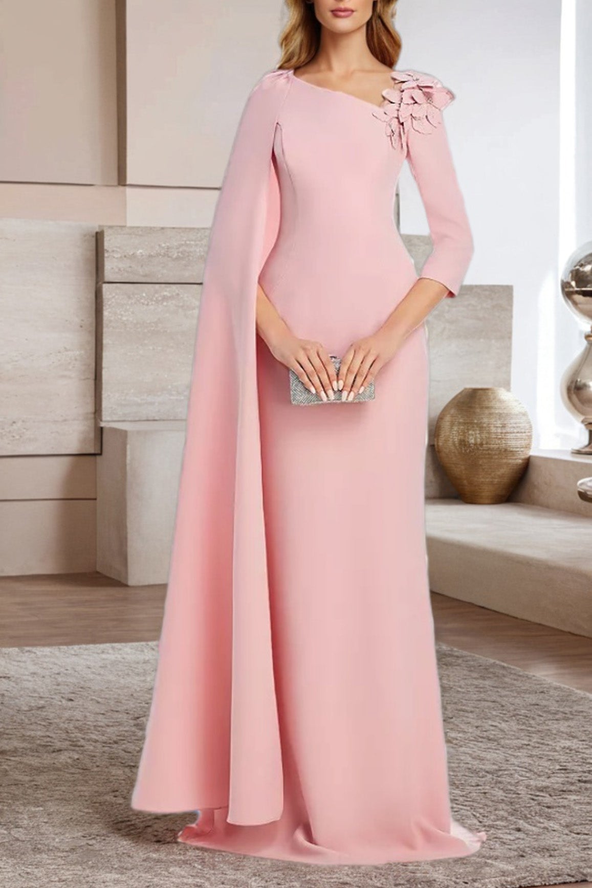 3 4 sleeve prom dresses Off the Shoulder 3/4 Sleeve Lace Prom Dresses Pink Beaded Formal Evening Gowns ARD1009