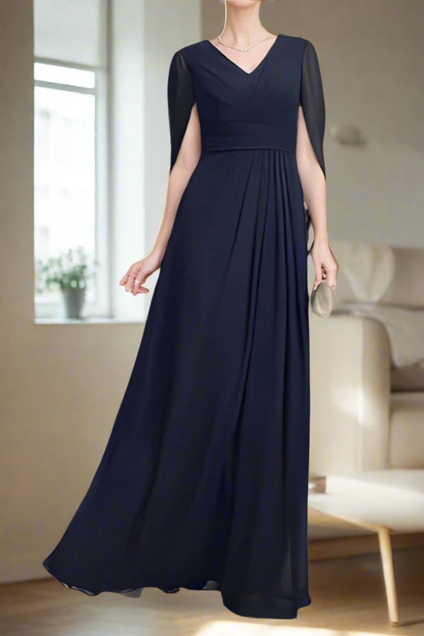 navy blue mother of the groom dress Elegant Dark Navy A-Line Half Sleeves V Neck Mother of The Bride Dresses