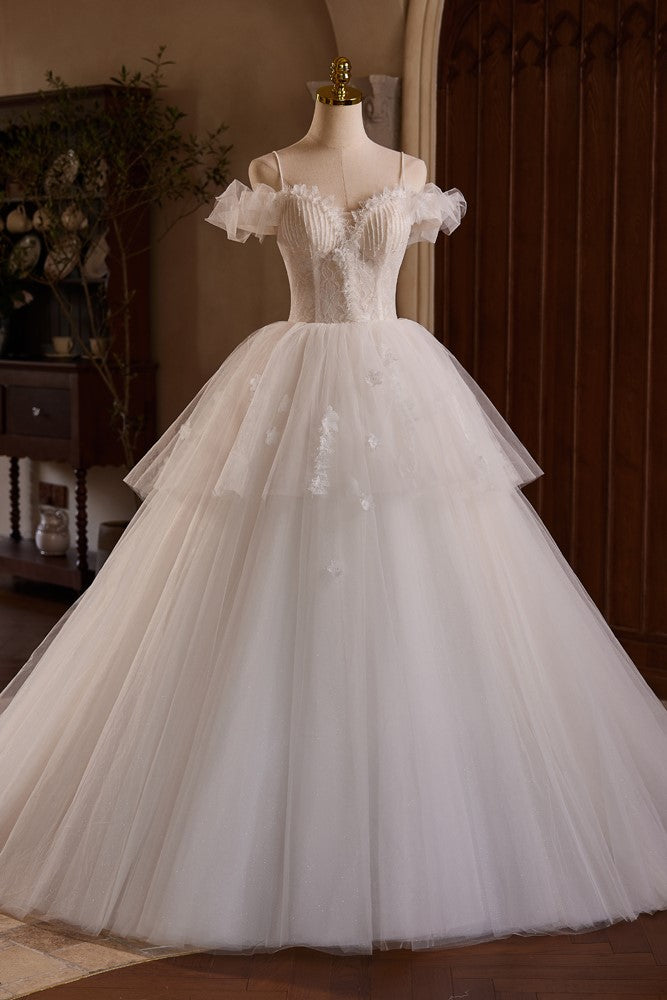 Elegant Layers Tulle Spaghetti Straps Beading Wedding Gowns Elegant Layers Tulle Spaghetti Straps Beading Wedding Gowns