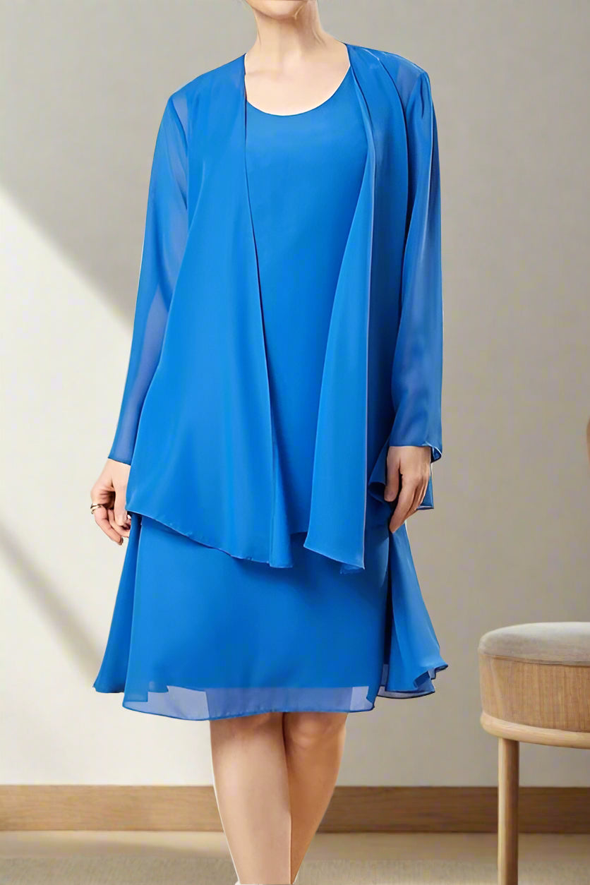 Elegant Ocean Blue Knee Length Chiffon Mother of the Bride Dress Elegant Ocean Blue Knee Length Chiffon Mother of the Bride Dress