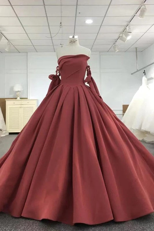 Elegant Strapless Bow Ball Gown Satin Pleat Formal Evening Party Dress Elegant Strapless Bow Ball Gown Satin Pleat Formal Evening Party Dress