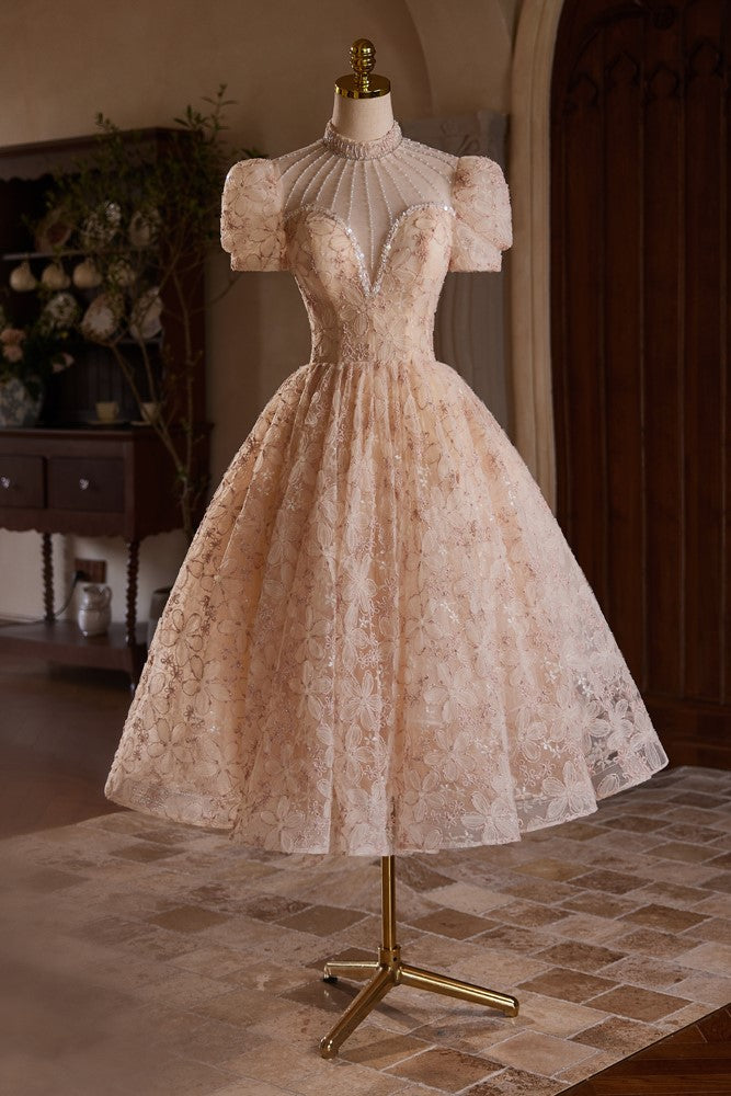 Exquisite Short Sleeves Keyhole Back Tea Length Homecoming Dresses Exquisite Short Sleeves Keyhole Back Tea Length Homecoming Dresses