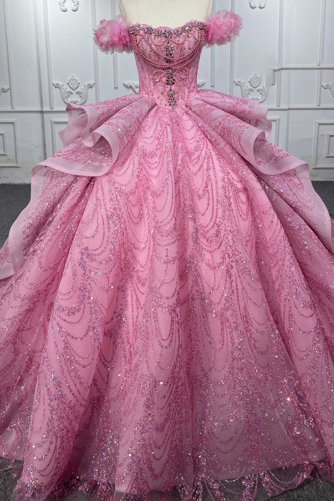 luxury quinceanera dresses Luxury Pink Tulle Quinceanera Dresses Off Shoulder Appliques Sweet 16 formalgowns
