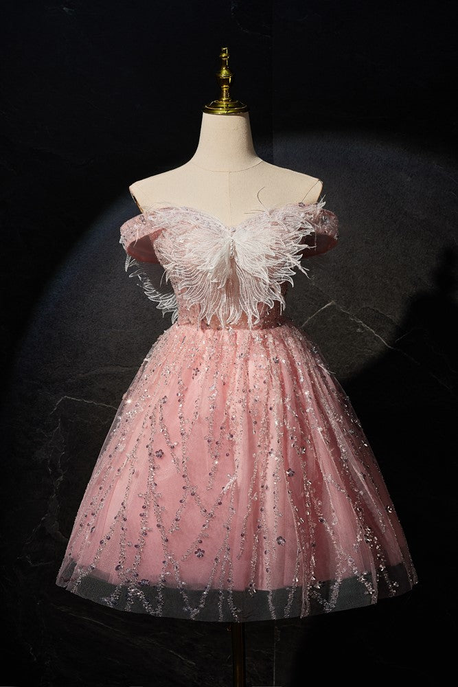 Gorgeous Pink Off-the-shoulder Beading Homecoming Dresses Gorgeous Pink Off-the-shoulder Beading Homecoming Dresses