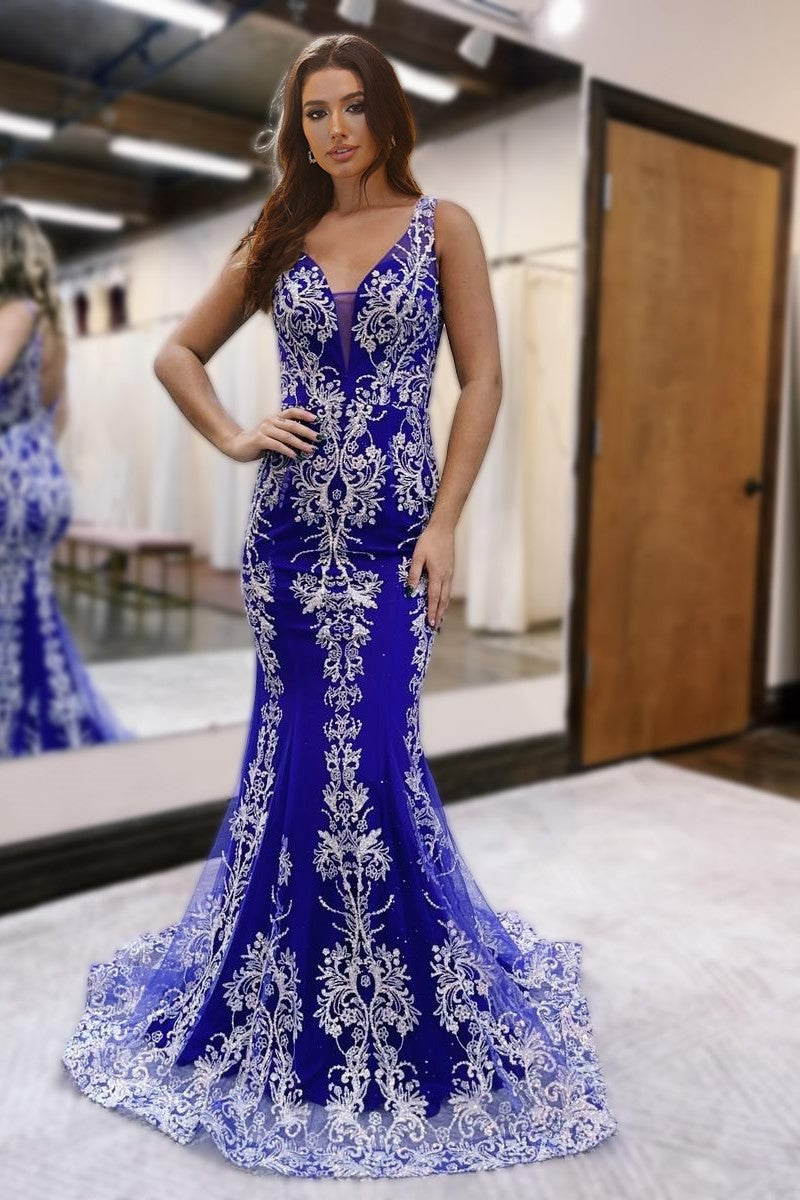 Gorgeous Royal Blue Mermaid Lace Appliques Long Prom Dress Gorgeous Royal Blue Mermaid Lace Appliques Long Prom Dress