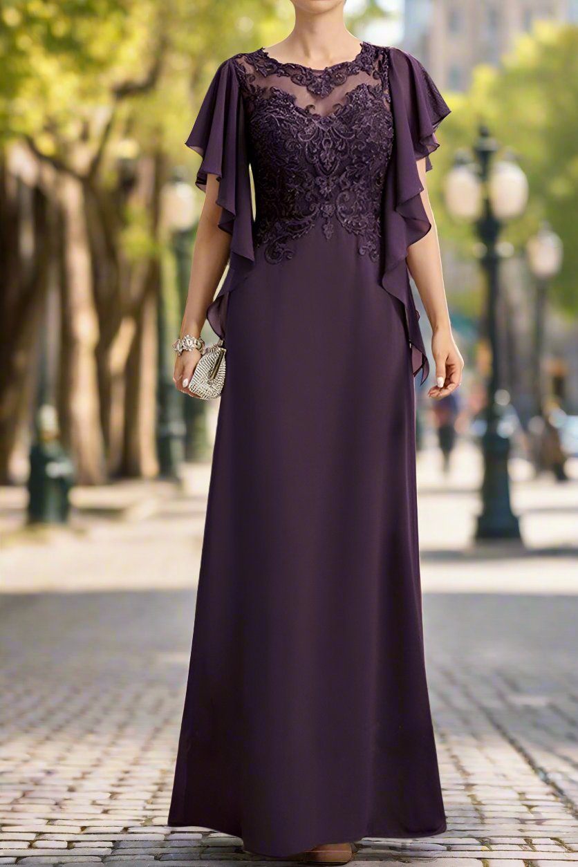 Grape Chiffon Mother of The Bride Dresses with Lace Appliques Grape Chiffon Mother of The Bride Dresses with Lace Appliques
