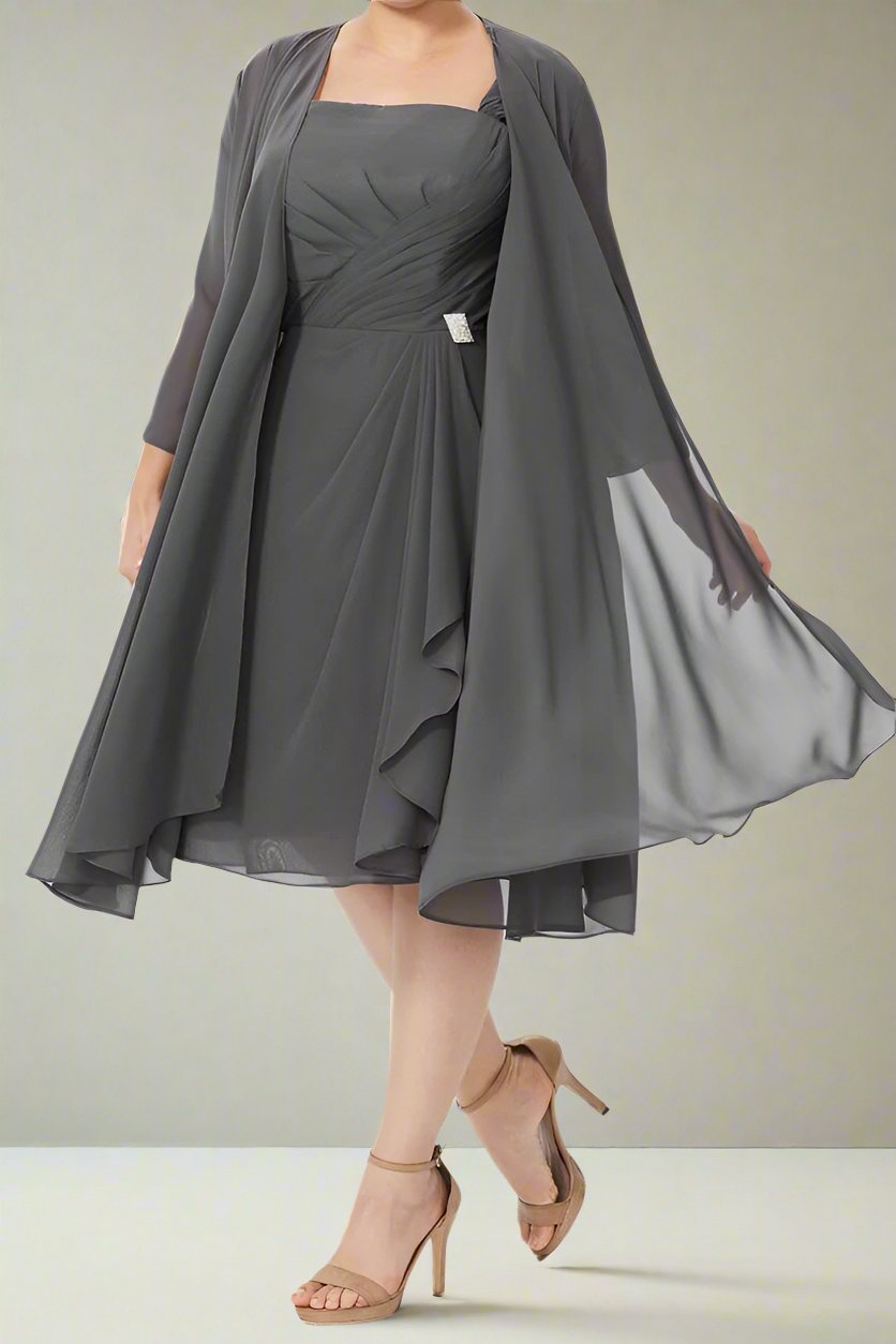 Gray A-Line Knee Length Pleats Mother of The Bride Dresses Gray A-Line Knee Length Pleats Mother of The Bride Dresses