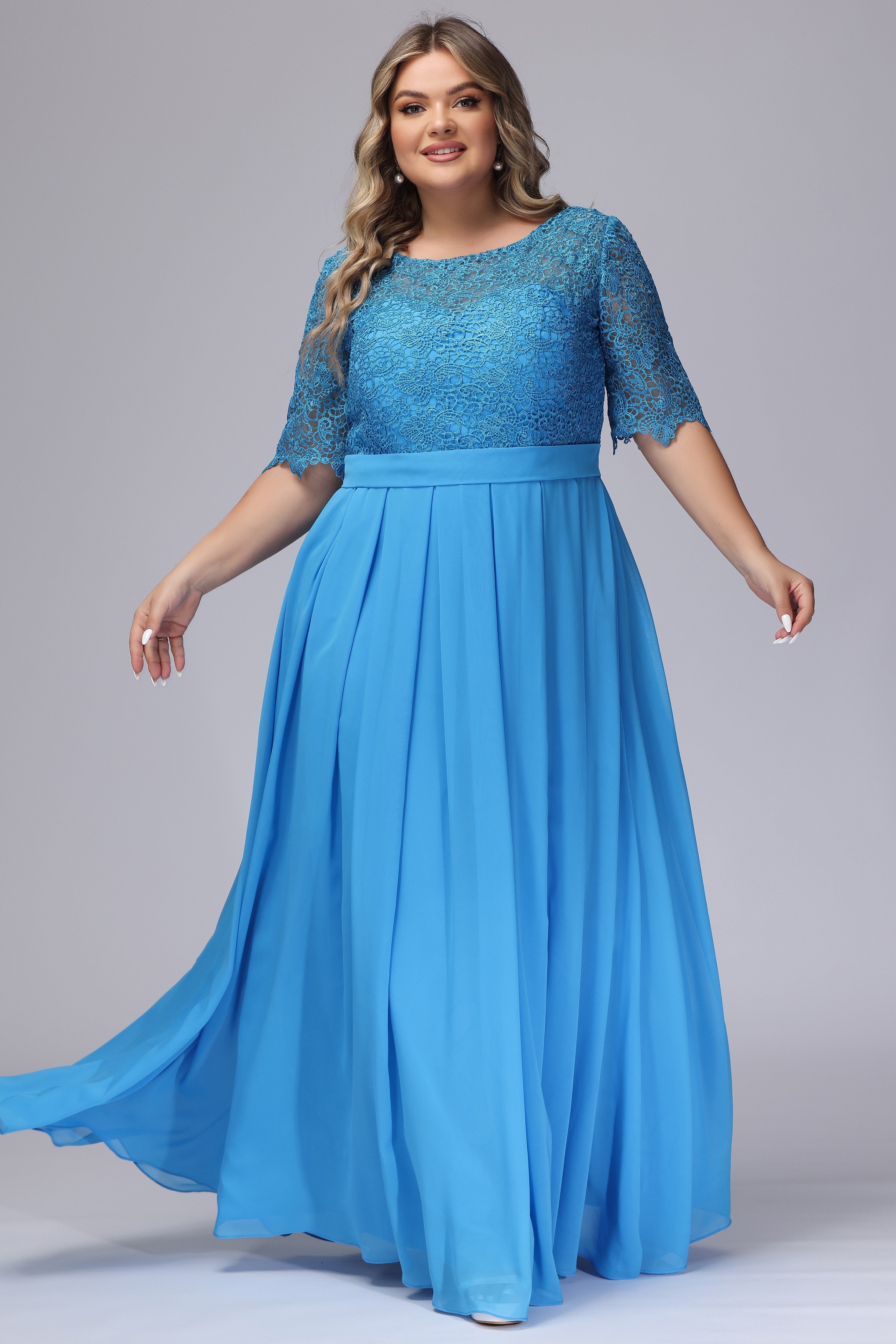 Ocean Blue Half Sleeves Scoop Lace Mother of the Bride Dresses Ocean Blue Half Sleeves Scoop Lace Mother of the Bride Dresses