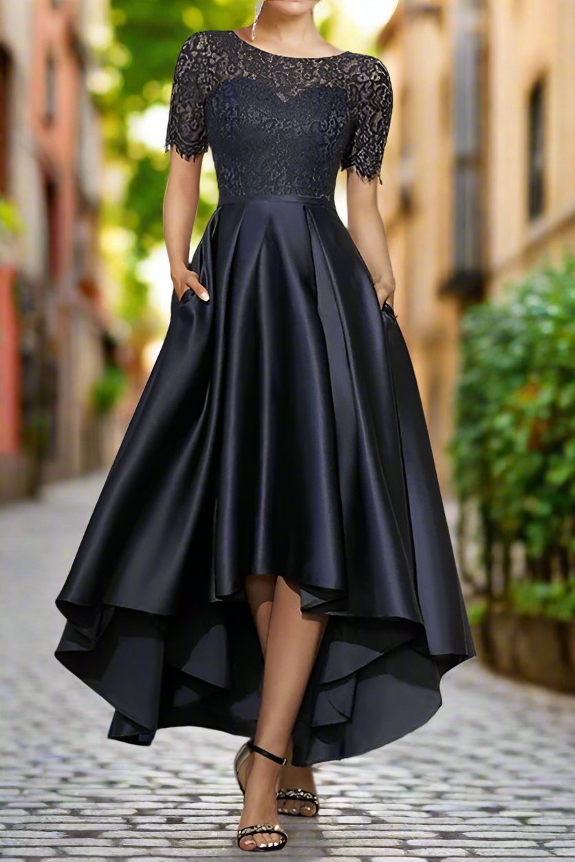 High Low Scoop Neck Asymmetrical Wedding Guest Dress