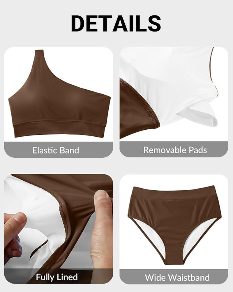 OmbreSwim - High-Waist One-Shoulder Tummy Control Bikini Set