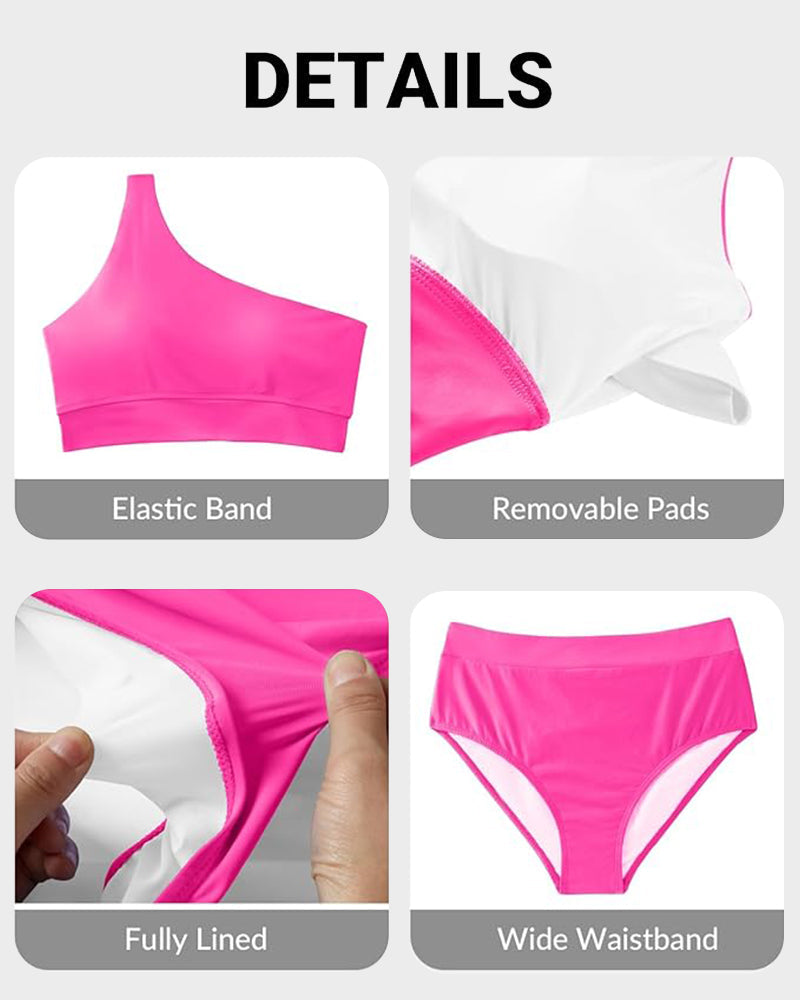 OmbreSwim - High-Waist One-Shoulder Tummy Control Bikini Set
