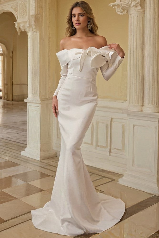 long sleeve ivory prom dress Beaded Leaf Cream Lace Sheer Long Sleeve Formal Dress