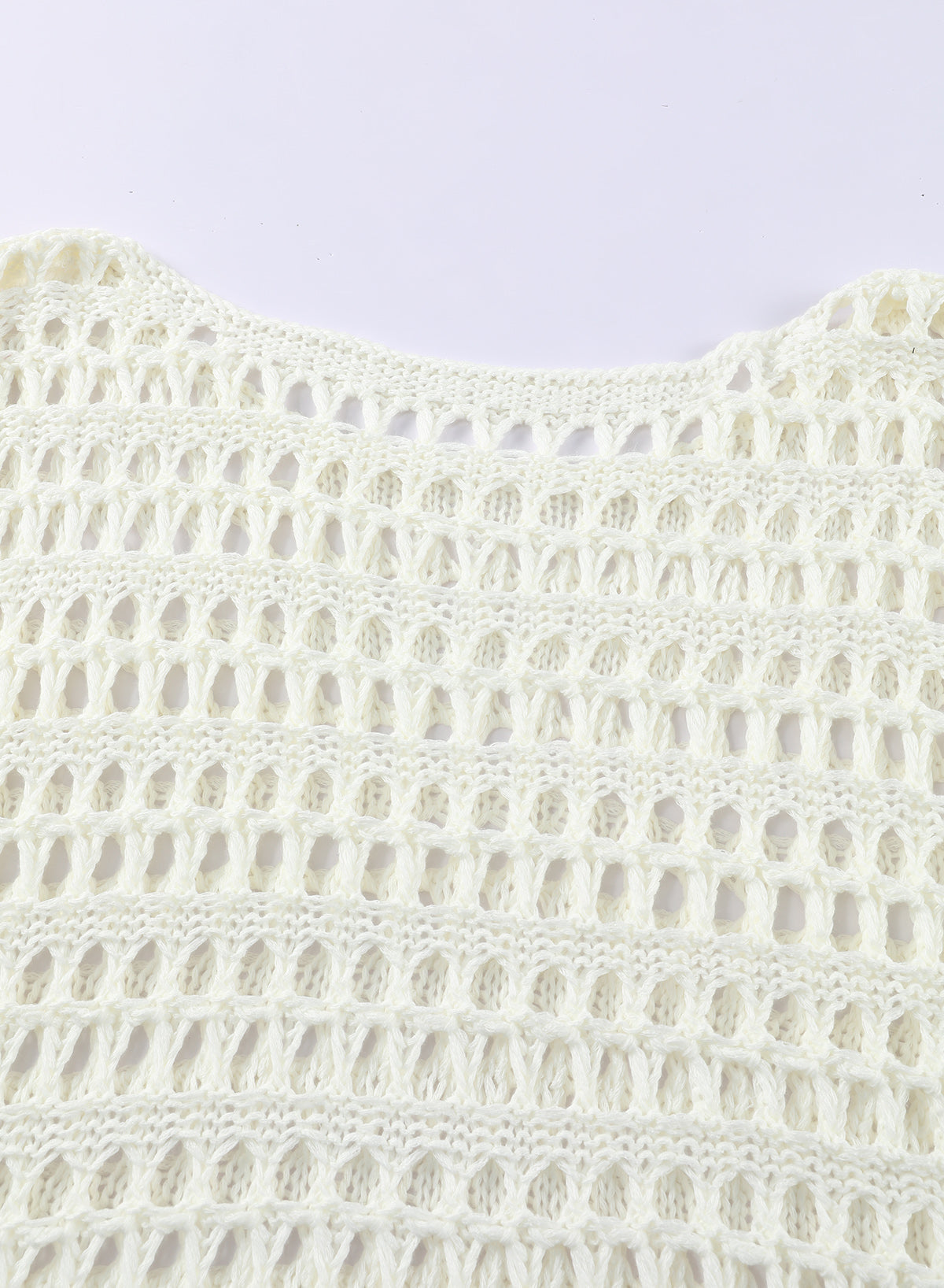 OmbreSwim - White Mesh Knitted Long Sleeve Hollow Sun-proof Round Neck Cover Up