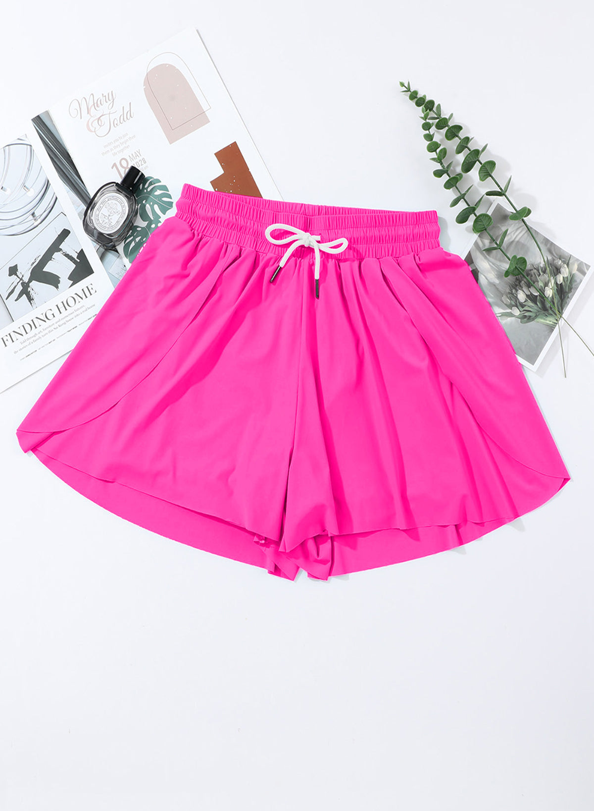 OmbreSwim - Pink Solid Color Simple Versatile High Waist Swim Short