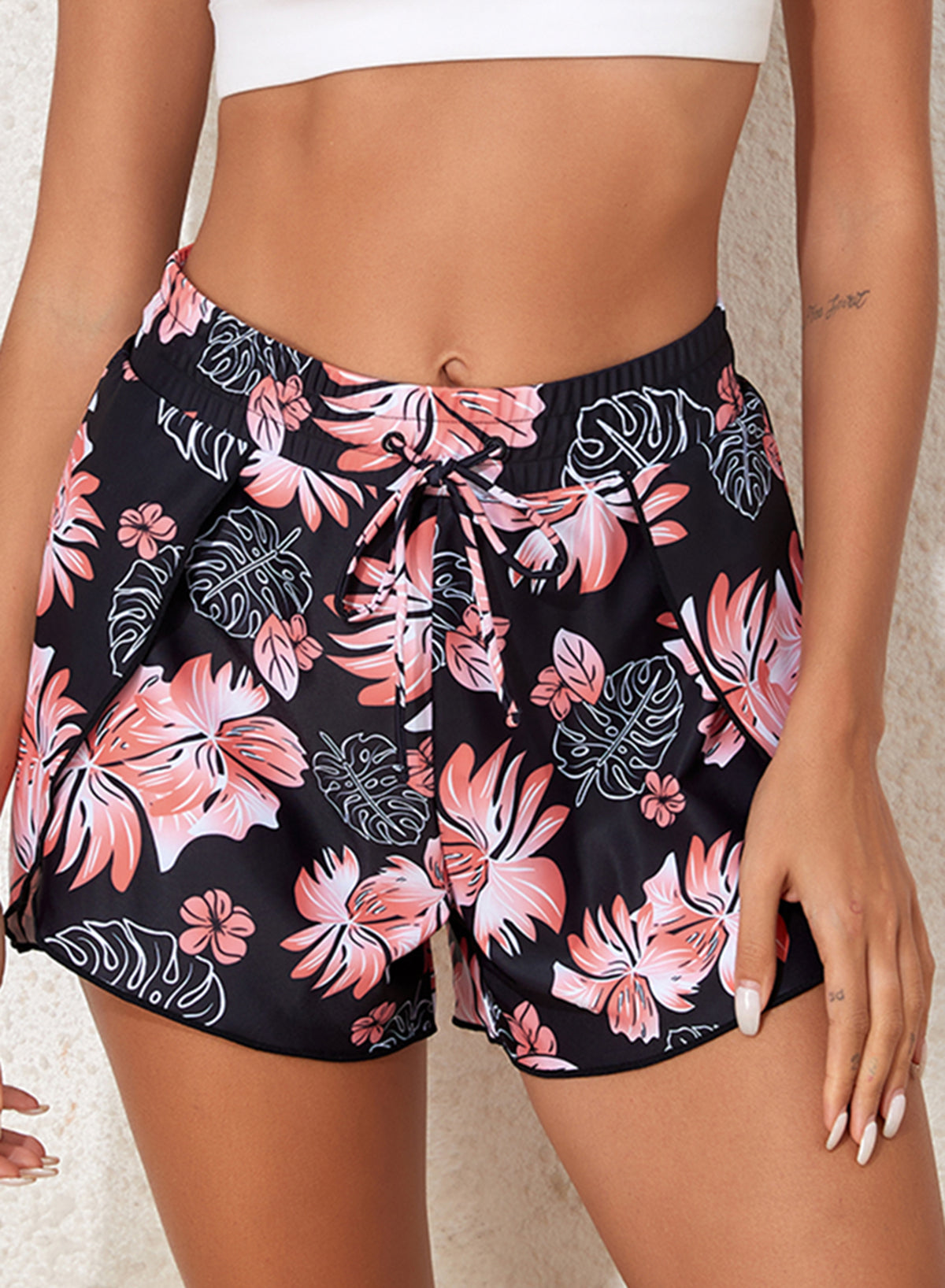 OmbreSwim - Floral Print Simple High Waist Swim Short