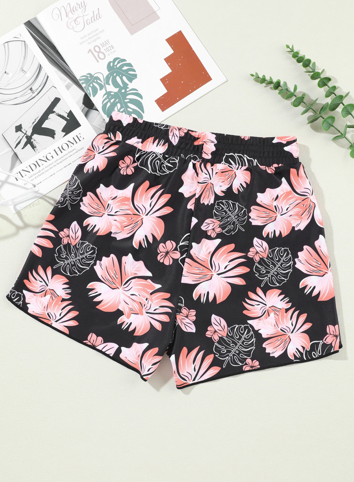 OmbreSwim - Floral Print Simple High Waist Swim Short