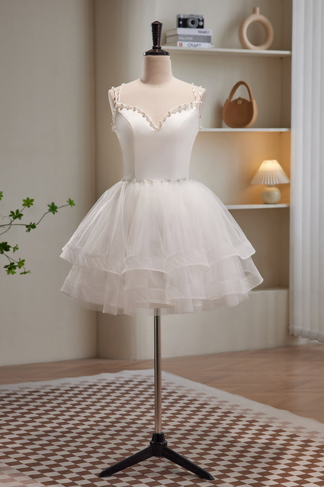 Ombreprom Homecoming Dress White Spaghetti Straps Beading Tulle Short Party Dress Ombreprom Homecoming Dress White Spaghetti Straps Beading Tulle Short Party Dress
