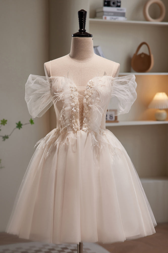 off shoulder tulle skirt mini dress in ivory Lace & Beads Petite off the shoulder tulle mini dress in ivory