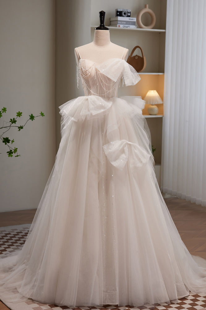 Stunning Ivory Spaghetti Straps Beading A Line Tulle Long Prom Dresses Stunning Ivory Spaghetti Straps Beading A Line Tulle Long Prom Dresses