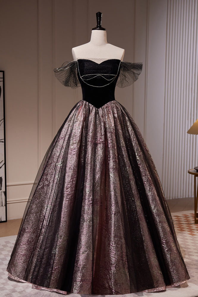 Vintage Black Off The Shoulder Beading Ball Gown A Line Tulle Long Prom Dresses Vintage Black Off The Shoulder Beading Ball Gown A Line Tulle Long Prom Dresses