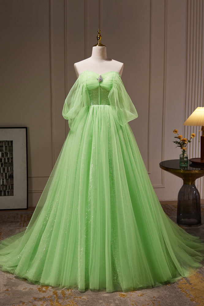 Sparkle Green Off The Shoulder Sequins A Line Tulle Long Prom Dresses Sparkle Green Off The Shoulder Sequins A Line Tulle Long Prom Dresses