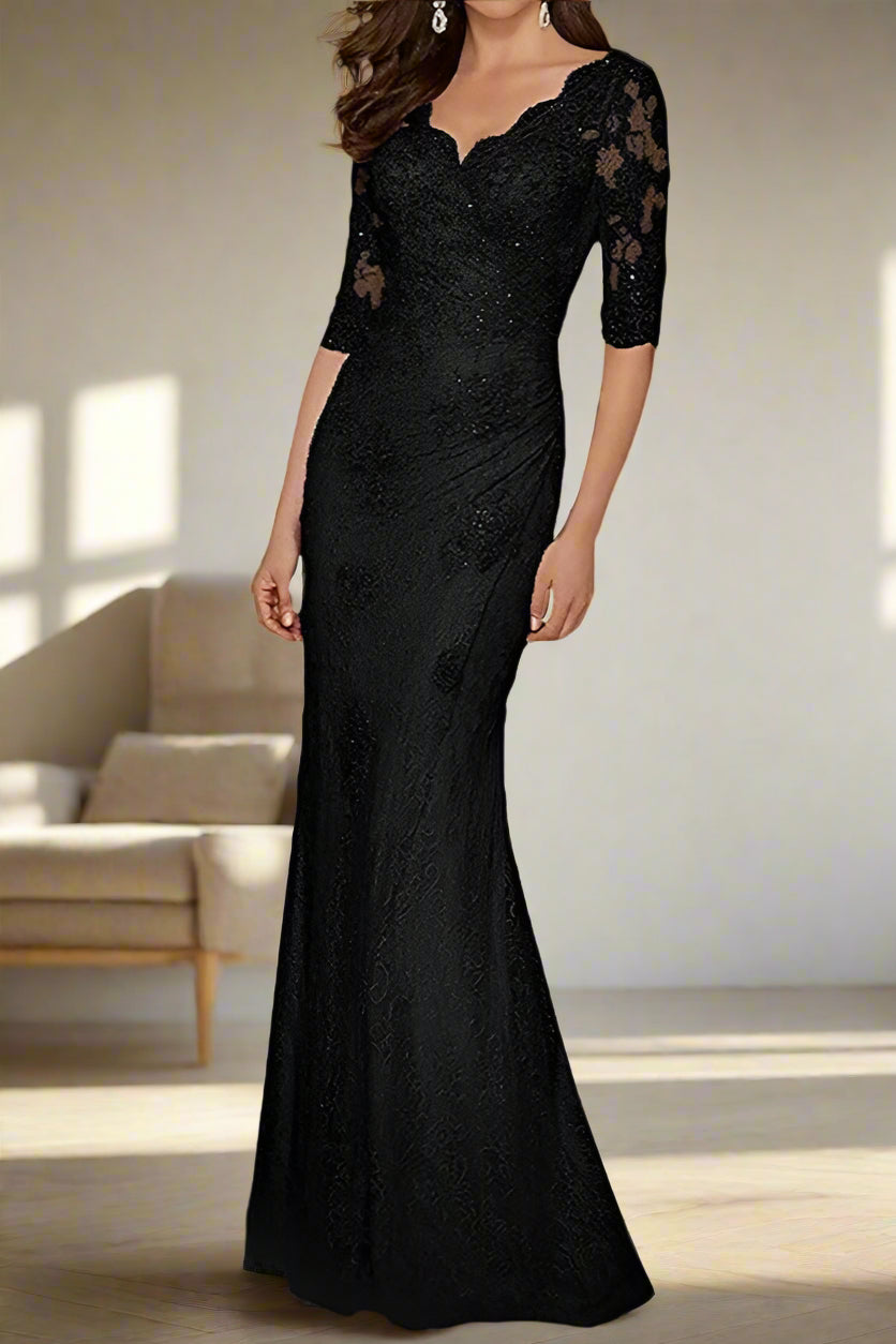 Lace Half Sleeve Black Mermaid Wedding Guest Dress Lace Half Sleeve Black Mermaid Wedding Guest Dress