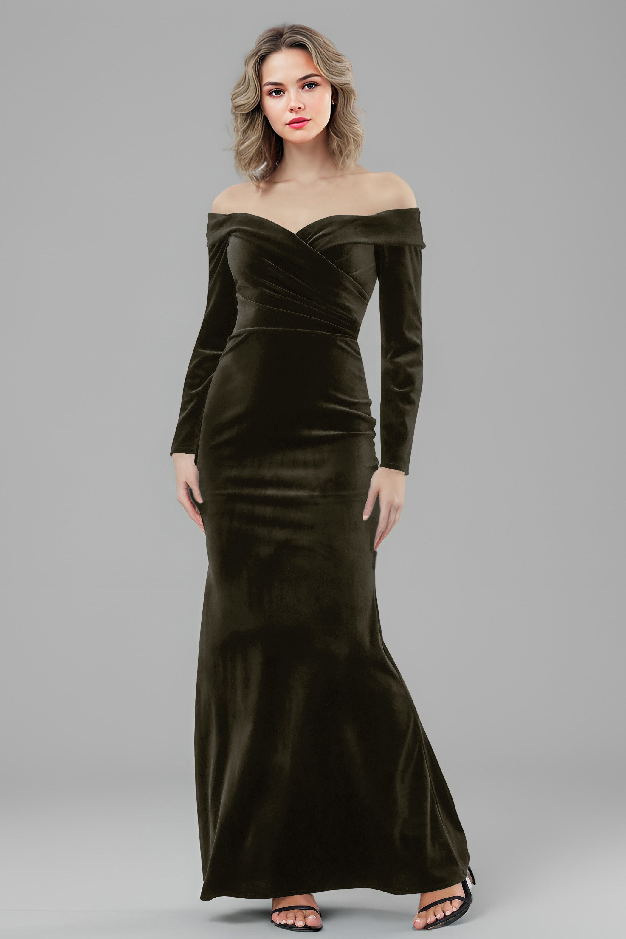 Long Sleeves Off The Shoulder Velvet Long Bridesmaid Dresses Long Sleeves Off The Shoulder Velvet Long Bridesmaid Dresses