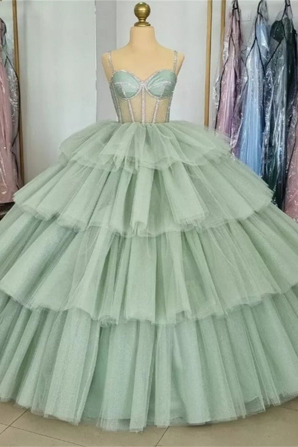Luxury Spaghetti Straps Party Gown Tiered Tulle Ball Gown Luxury Spaghetti Straps Party Gown Tiered Tulle Ball Gown