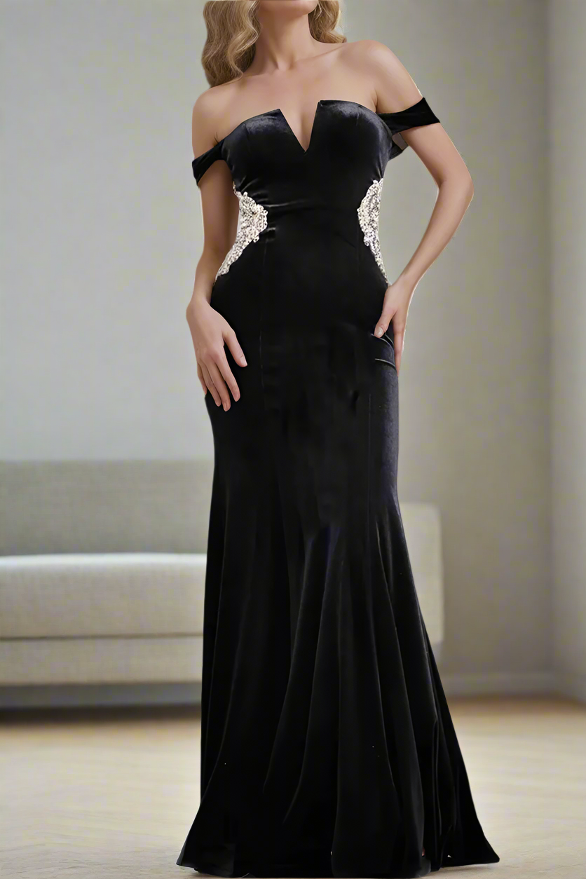 Mermaid Beading Black Velvet Long Mother of The Bride Dresses Mermaid Beading Black Velvet Long Mother of The Bride Dresses