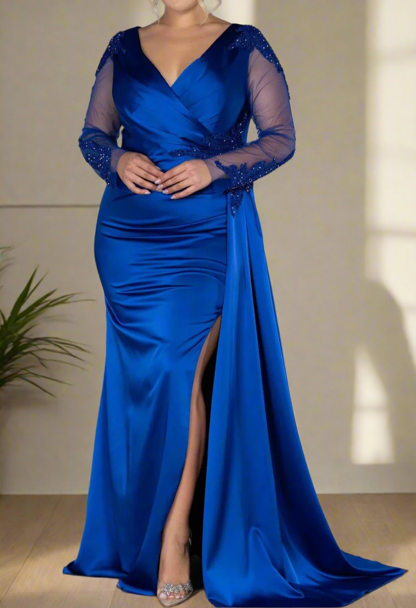 Mermaid Royal Blue V-Neck Mother of The Bride Dresses Mermaid Royal Blue V-Neck Mother of The Bride Dresses