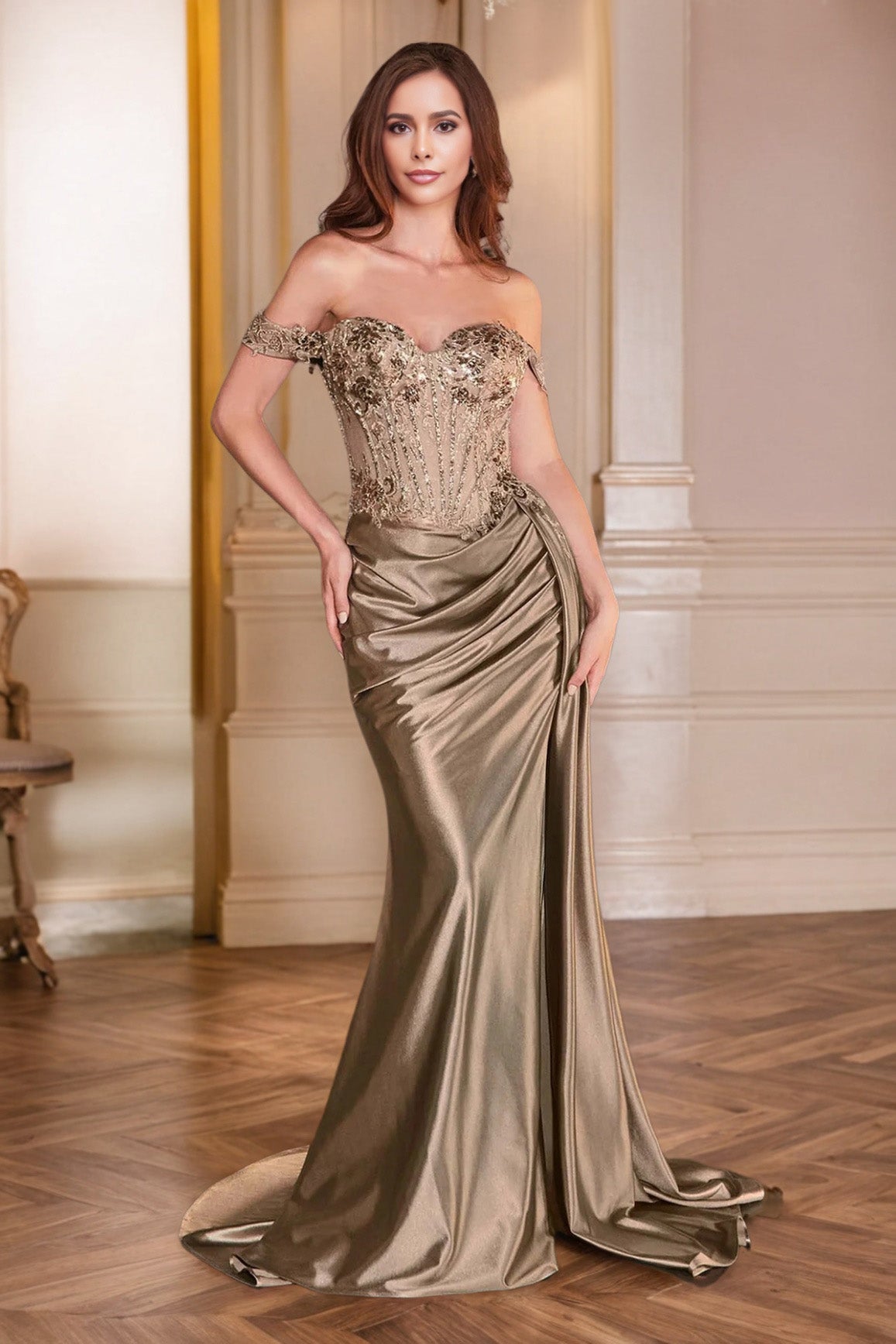 Off The Shoulder Pleats Sweetheart Long Prom Dress with Slit Off The Shoulder Pleats Sweetheart Long Prom Dress with Slit