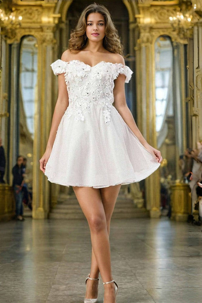 Off-the-shoulder Homecoming Dresses with Flower Appliques Off-the-shoulder Homecoming Dresses with Flower Appliques
