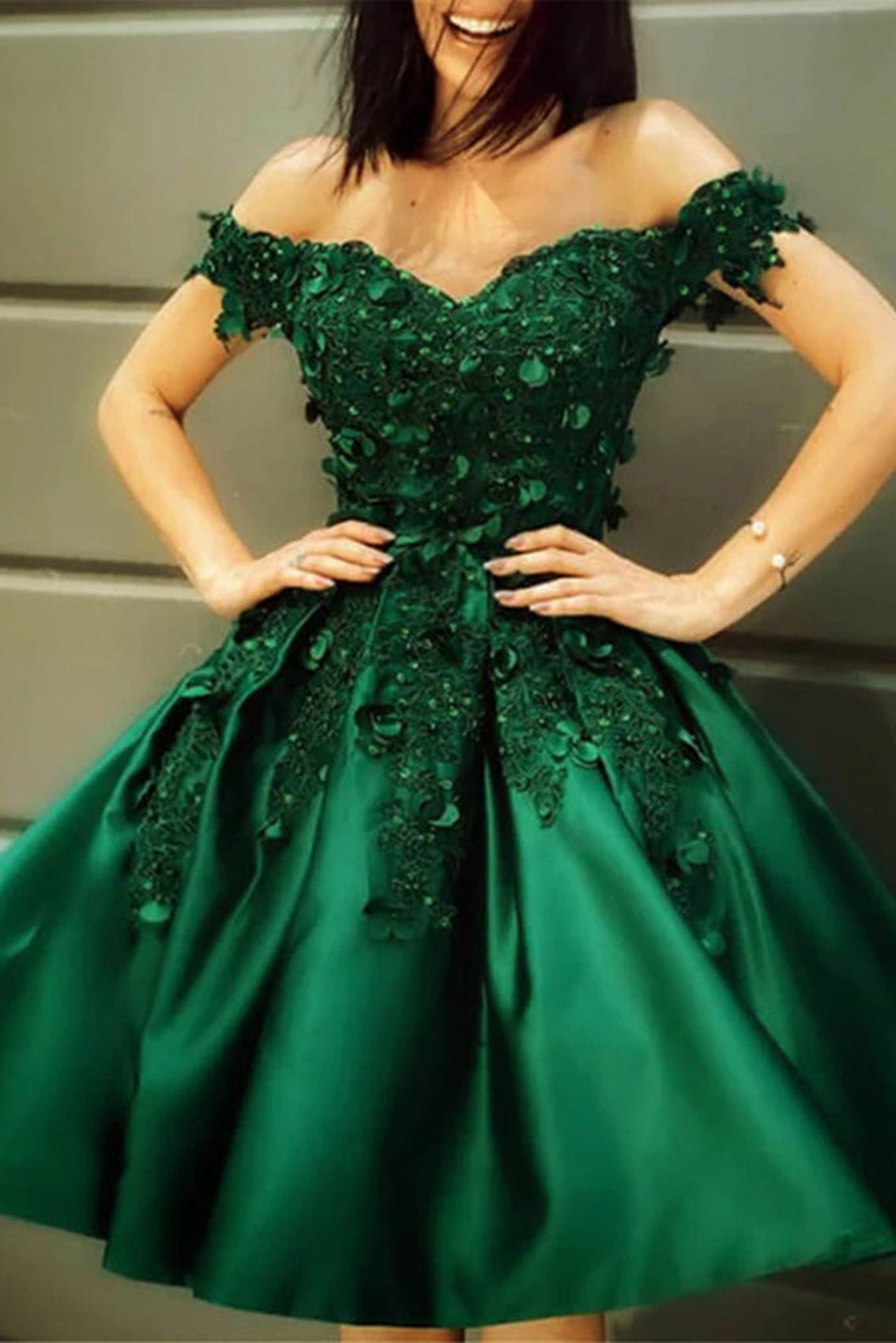 Ombreprom Homecoming Dress Dark Green Off The Shoulder Appliques Satin Short Prom Dress Ombreprom Homecoming Dress Dark Green Off The Shoulder Appliques Satin Short Prom Dress