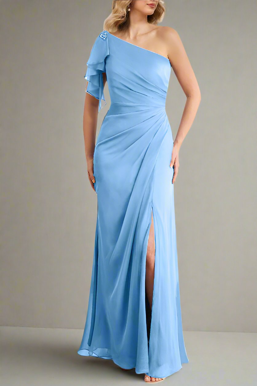 one shoulder column dress BHLDN Hallie One-Shoulder Stretch Crepe Maxi Gown
