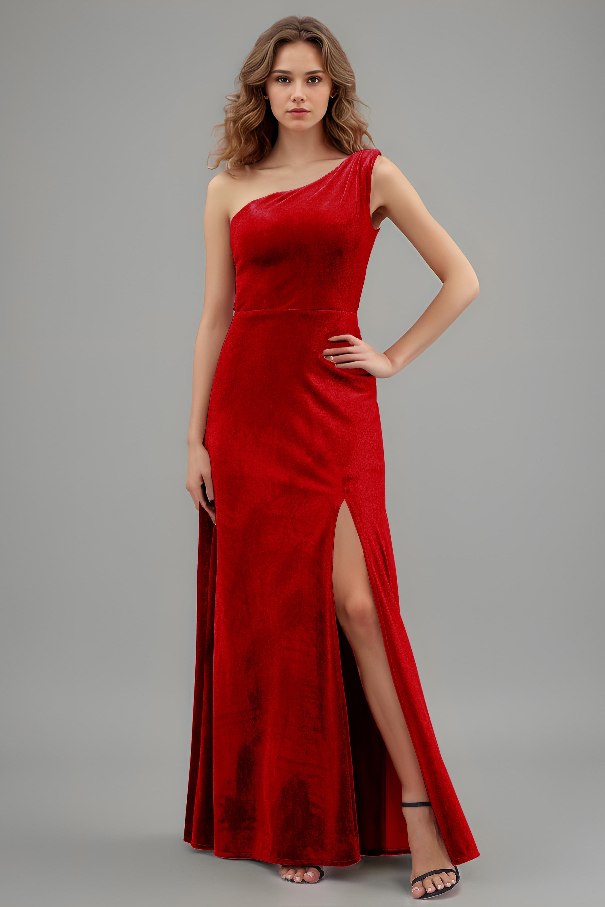 One Shoulder Sleeveless Simple Velvet Bridesmaid Dresses One Shoulder Sleeveless Simple Velvet Bridesmaid Dresses