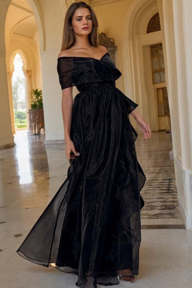 Organza Black Off The Shoulder Floor Length Prom Dress Organza Black Off The Shoulder Floor Length Prom Dress