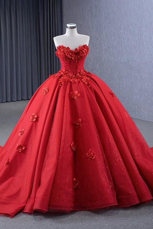 red prom dresses strapless Sweetheart Beaded Corset Dress With a lace Red Strapless Long Prom Dress