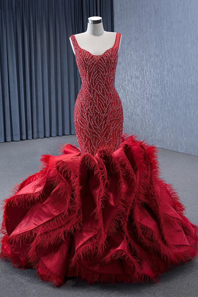Red Princess Mermaid Beading Evening Dress Ruffles Party Dress Red Princess Mermaid Beading Evening Dress Ruffles Party Dress