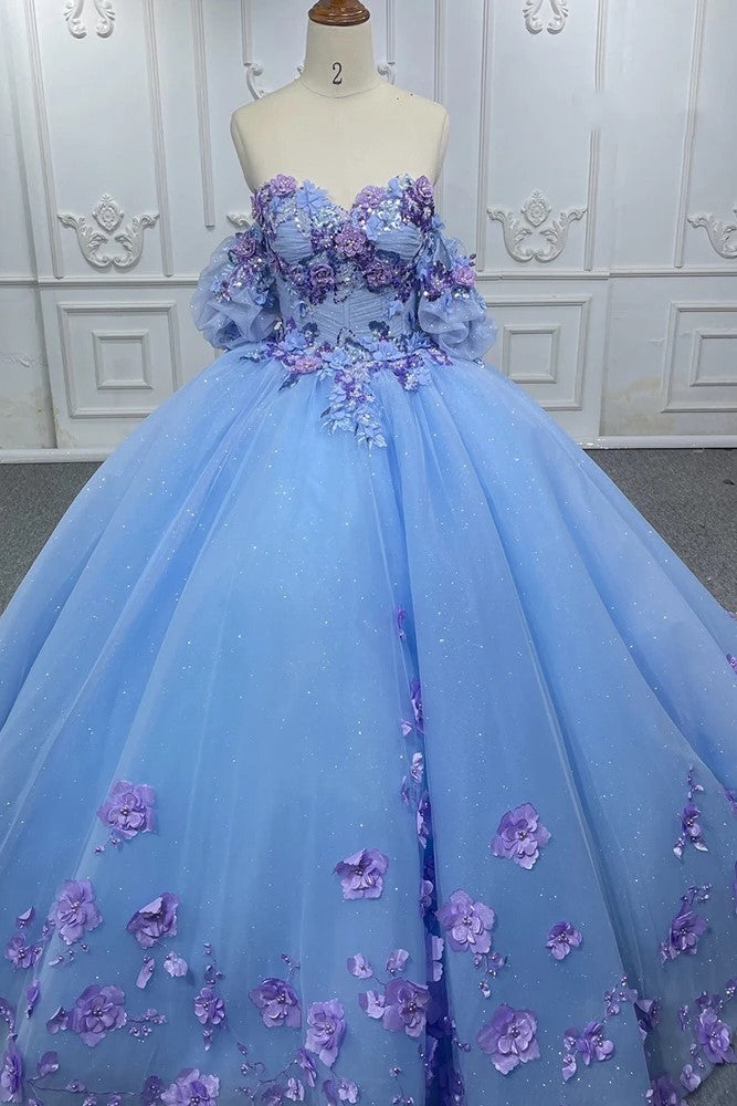 Romantic Bubble sleeves Appliques Evening Dress Sweetheart Strapless Ball Gown Romantic Bubble sleeves Appliques Evening Dress Sweetheart Strapless Ball Gown