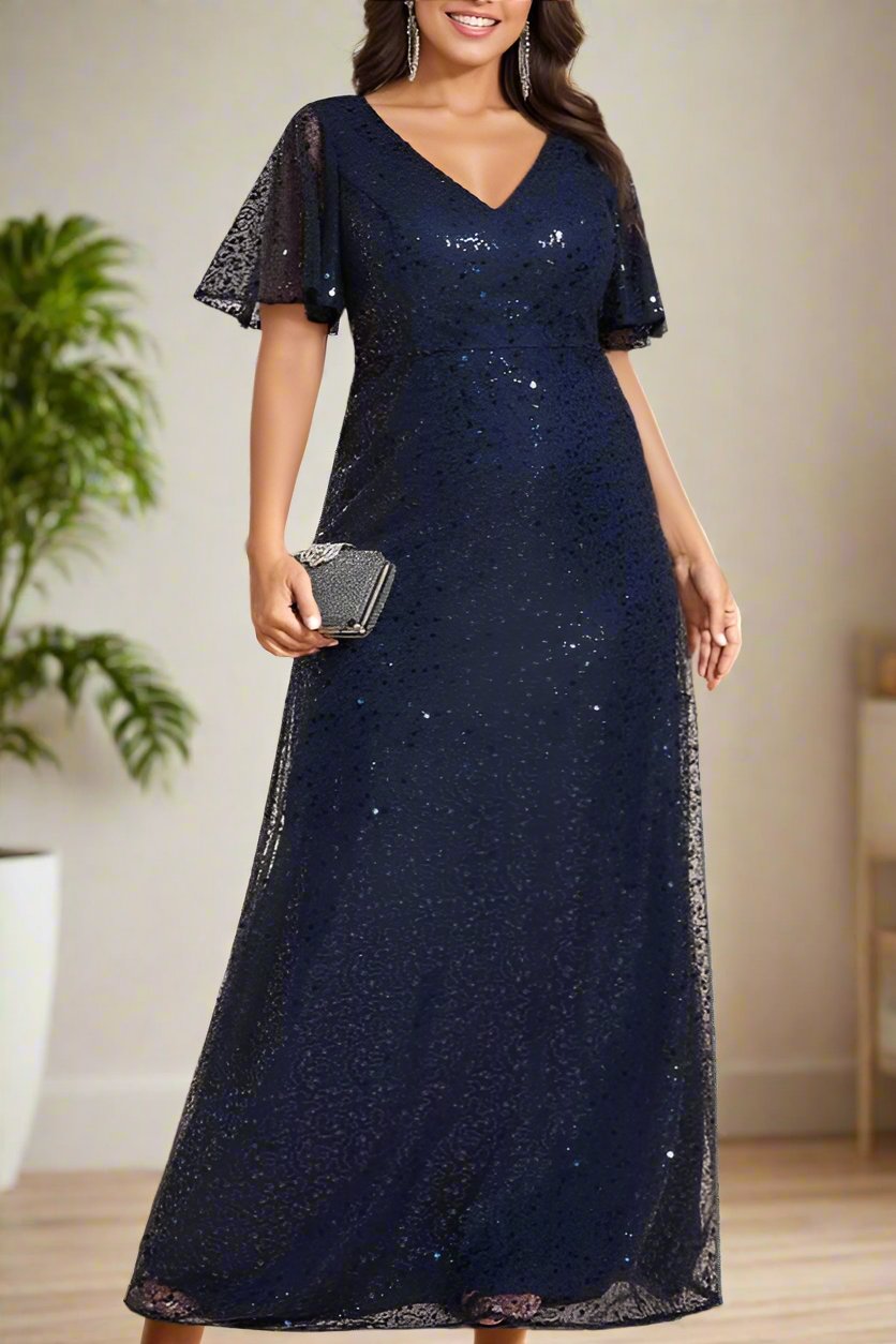 Sequins A-Line V-Neck Short Sleeves Mother of The Bride Dresses Sequins A-Line V-Neck Short Sleeves Mother of The Bride Dresses