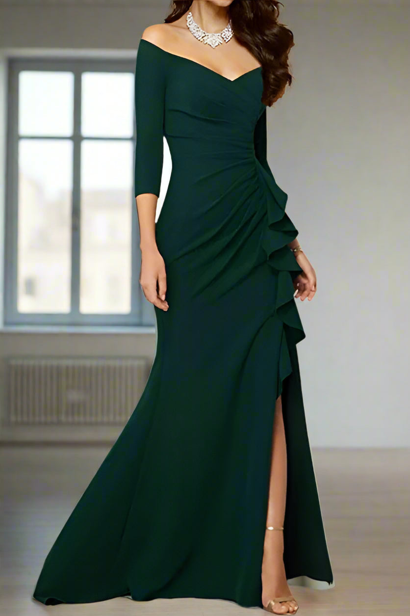 Sexy Dark Green Mermaid Off The Shoulder Wedding Guest Dress
