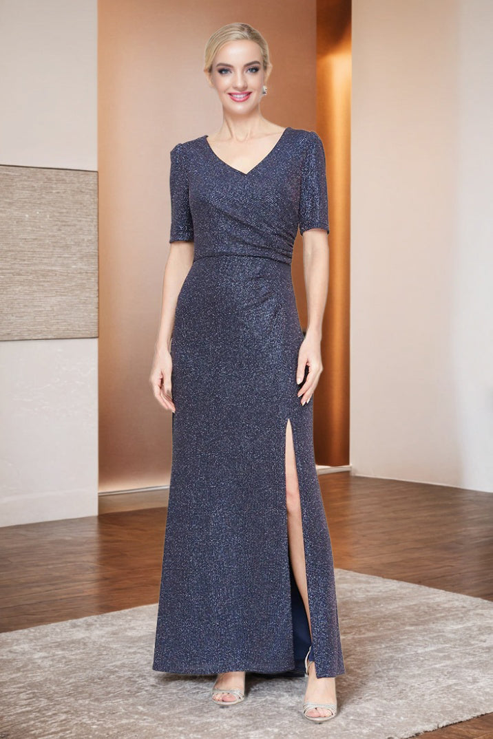 Sheath V Neck Shiny Short Sleeve Ankle Length Wedding Party Dress Sheath V Neck Shiny Short Sleeve Ankle Length Wedding Party Dress