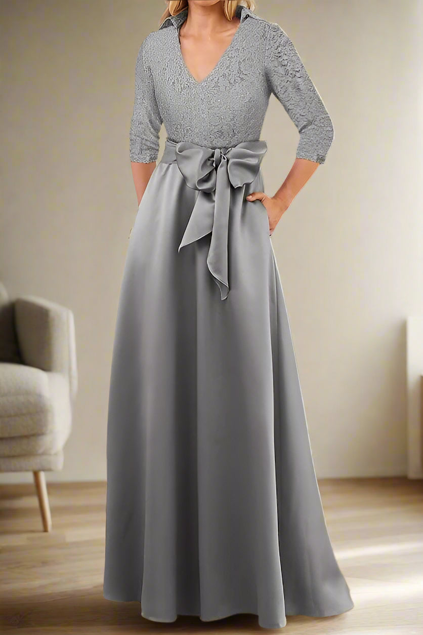 Shirt Collar A-Line Gray Formal Wedding Guest Dress Shirt Collar A-Line Gray Formal Wedding Guest Dress