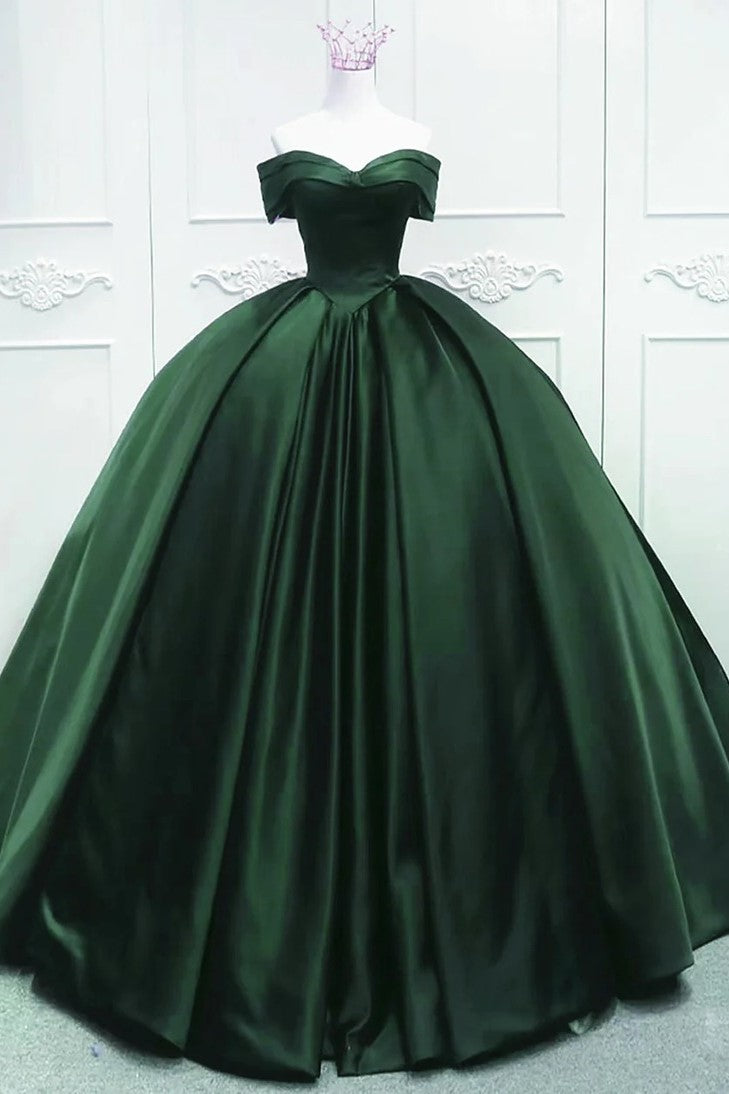 Simple Dark Green Pleats Satin Quinceanera Dresses Simple Dark Green Pleats Satin Quinceanera Dresses